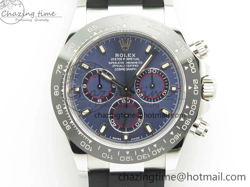 MiroTime 0119 Daytona 116519 Noob 1:1 Best Edition 904L SS Case Blue Dial on Black Rubber Strap SA4130 (Free Extra Strap) Compact 3290